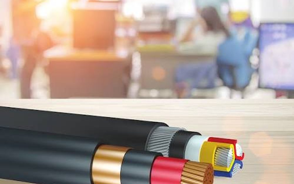 Multicore armoured power cable showing copper conductors